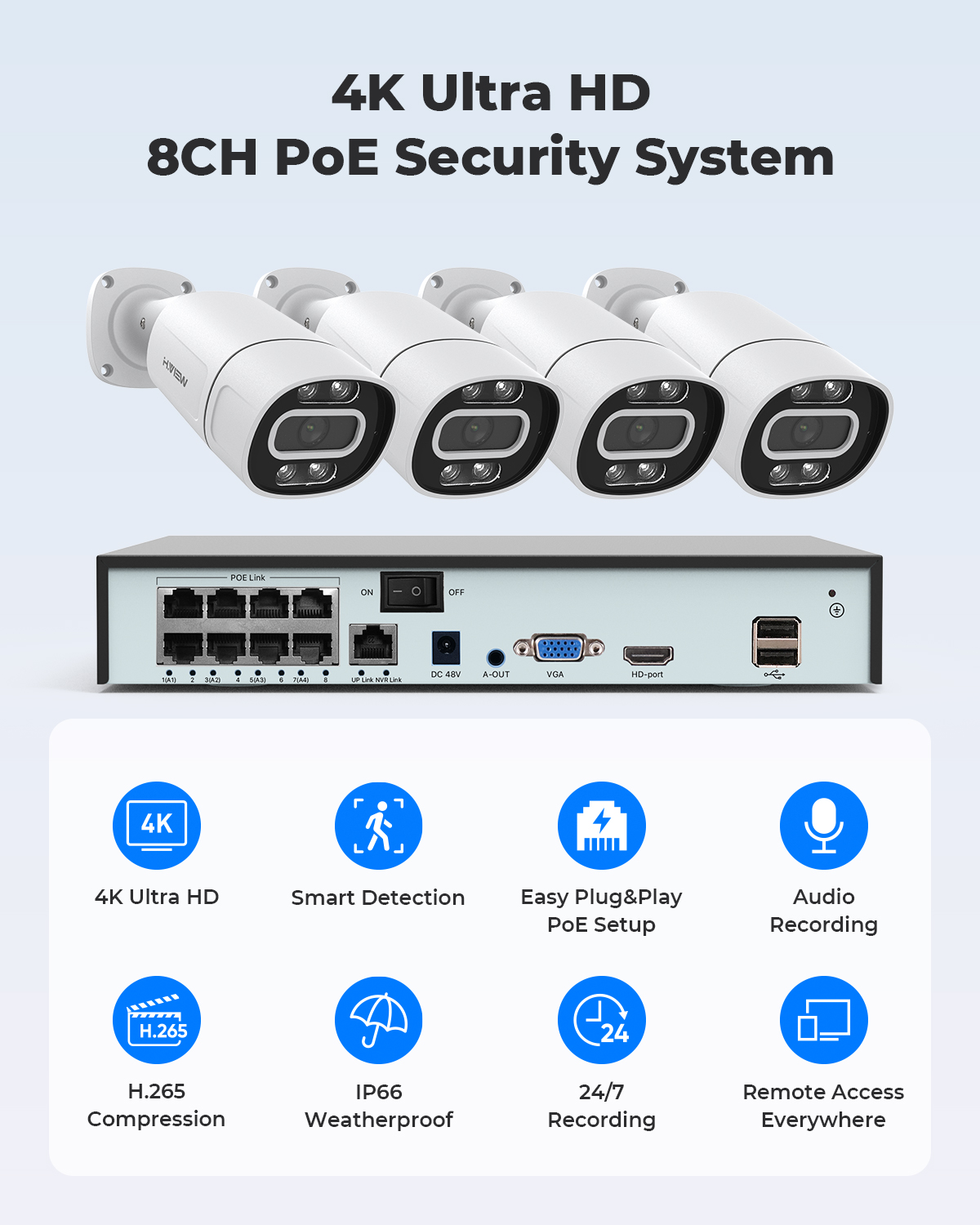 H.View 4K 5Mp 8Mp Poe CCTV Sec - đánh giá và giá Home Security Upgrades