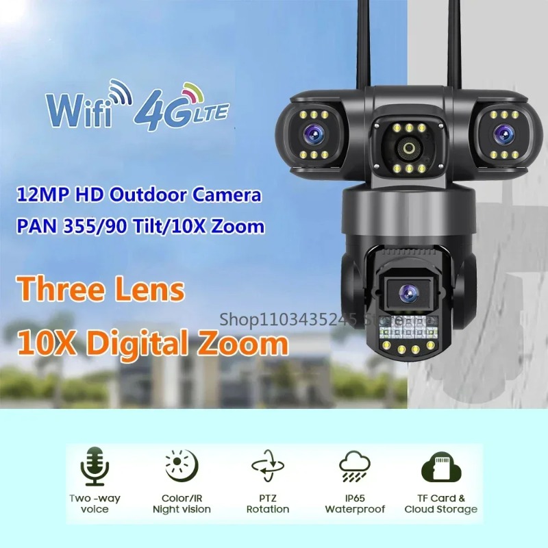 3‑Lens 4G SIM Security Cam 360 - đánh giá và giá Home Yard Security Cameras